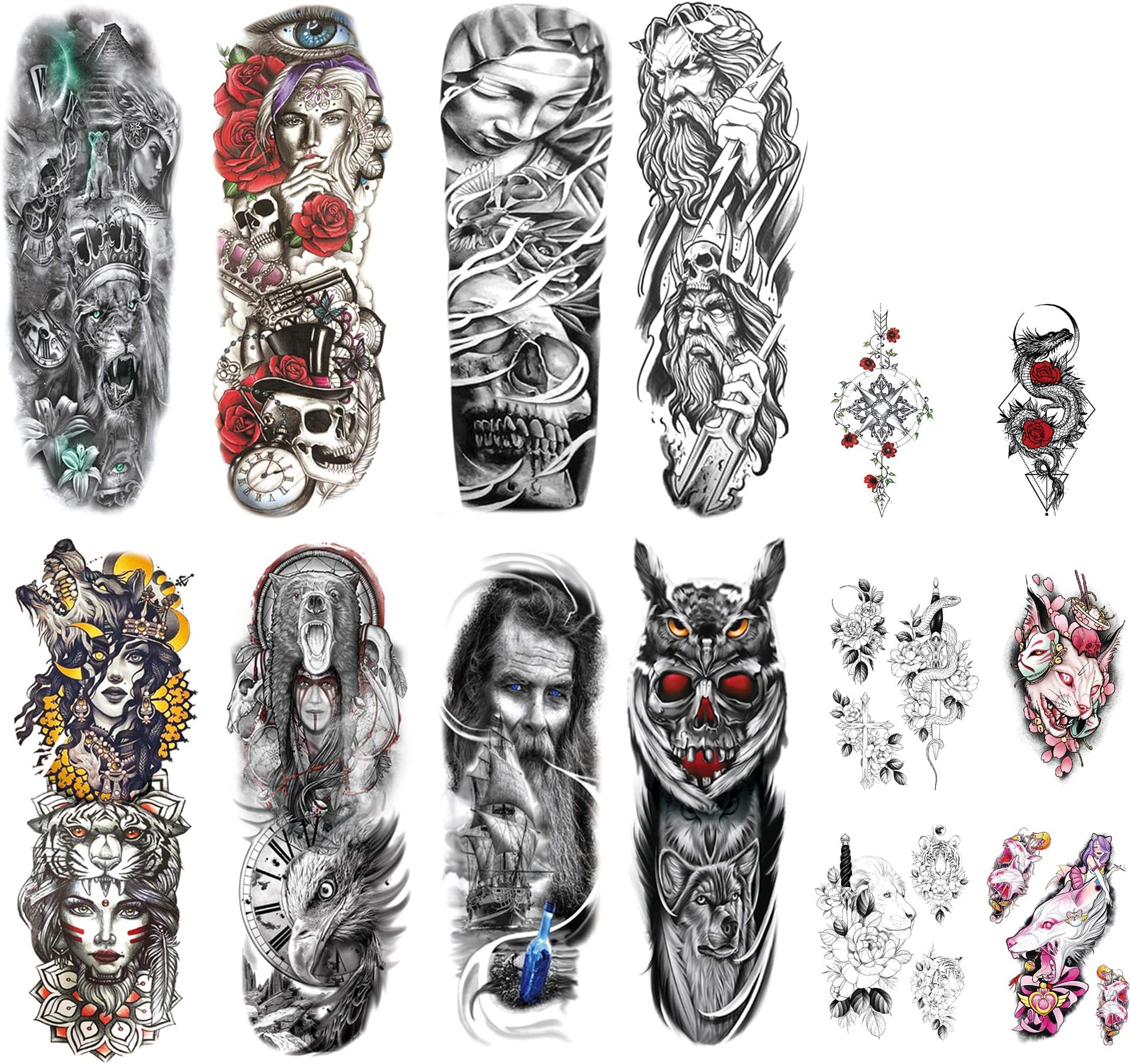 DaLin Temporary Tattoo Sleeves Extra Large Full and Half Arm Fake Tattoos Women Men, 14 Sheets (Collection 10)