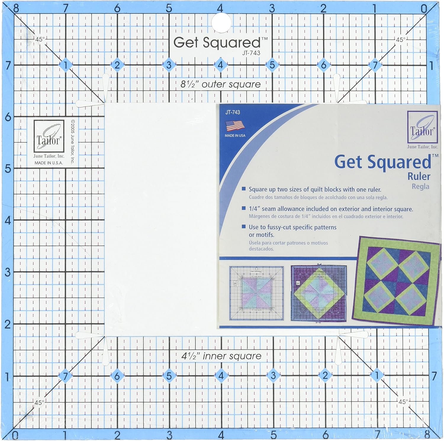 June Tailor 36-inch Get Squared Ruler (8.5-inch Outer, 4.5-inch Inner ...