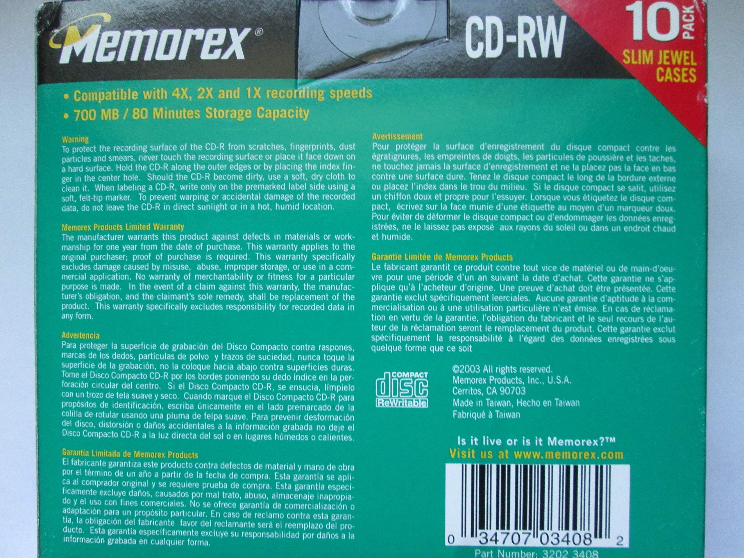 CD-RW 1 x -4 x, 80 min/700Mb, DE Marque W/fin Jewel Cases, 10/PK, vendu comme 1 colis