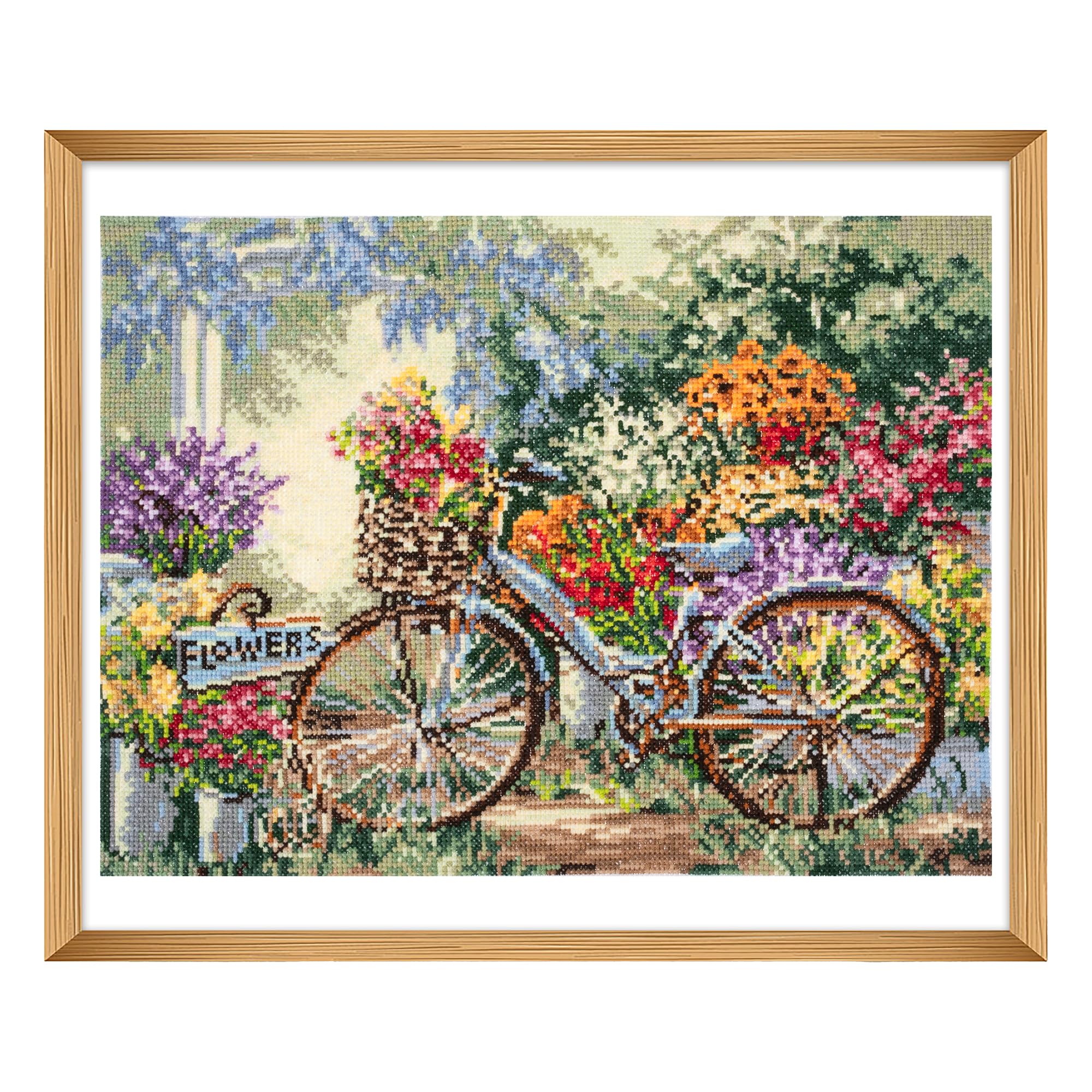Trimits Large Cross Stitch Kits - Counted Embroidery Needlework for Adults Beginners Kids, Christmas Gifts Wall Art (Frame Not Included), 11 Count, Bicycle