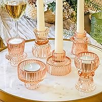Kate Aspen Vintage Ribbed Black Glass Candlestick Holders Set of 6 (3 Sizes) - Versatile Pillar, Tealight & Votive Holders for Table Centerpieces