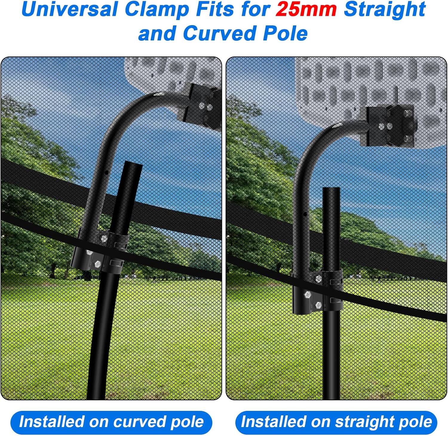 Solar Power Trampoline Basketball Hoop with Led Lights, Easy to Install Basketball Hoop Fit for 25mm Straight Pole & Curved Pole Outdoor Trampoline, Trampoline Basketball with Ball & Pump
