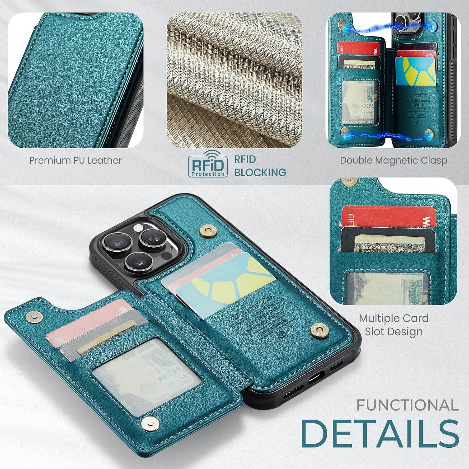 for iPhone 16 ProMax Wallet Case with Card Holder, Stand, RFID Blocking, Durable Shockproof Case for iPhone 16 ProMax ，Suitable for Men and Women Green