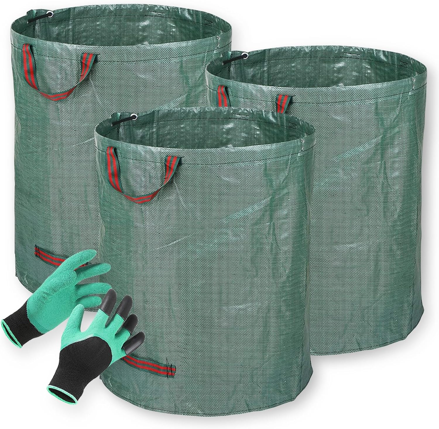 Garden Waste Bags Reusable, Pack Of 1/2/3/4 Heavy Duty Sacks,Green with 1pcs Gloves(2pcs)