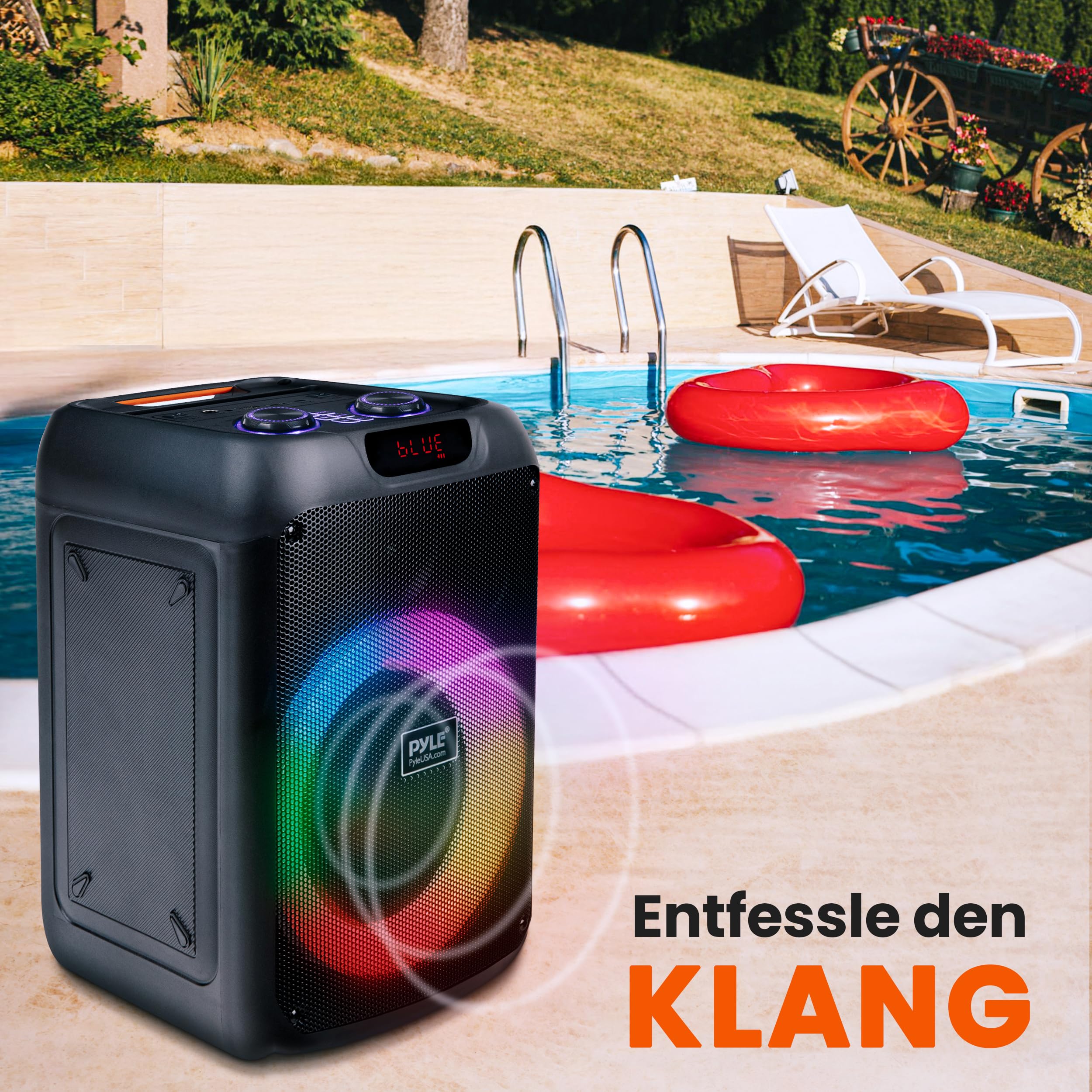 Pyle Partybox Bluetooth Lautsprecher Groß – 100W, LED-Lichtshow, Kräftiger Bass, EQ, TF, AUX, mit Fernbedienung & Tasche, Schnellaufladung, Ideal für Party & Feste