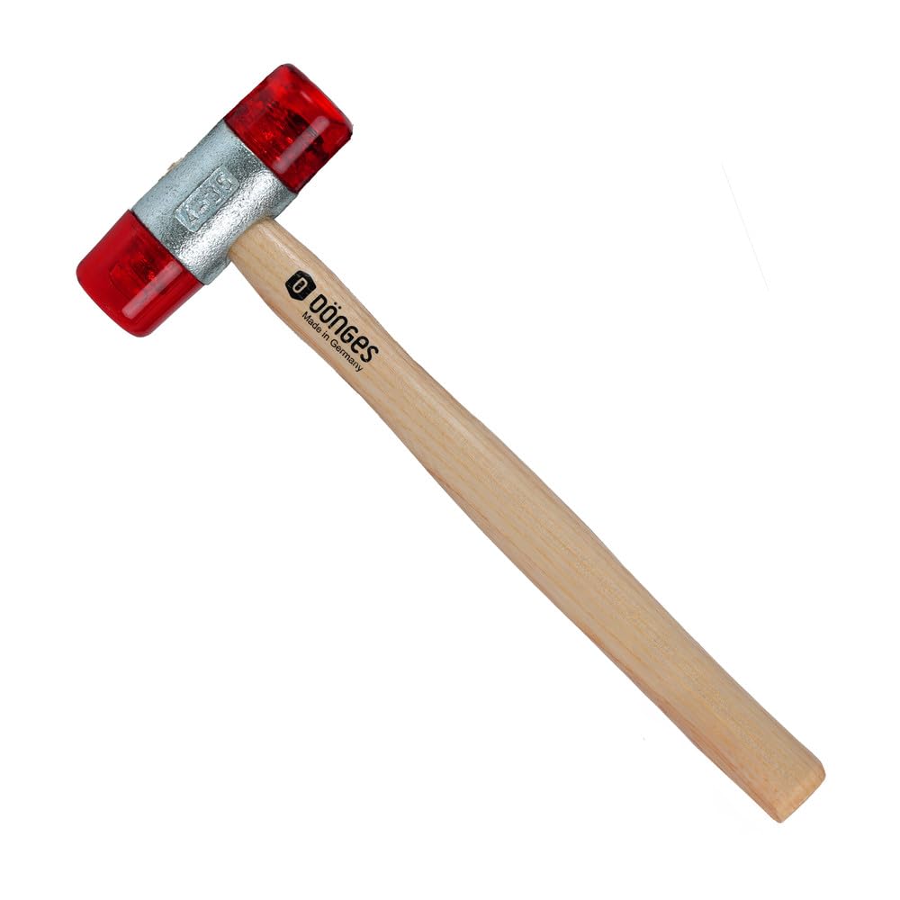 Dönges Martello senza contraccolpo con manico in frassino laccato, Ø 35 mm, peso 433 g, teste sostituibili in rosso, prodotto in Germania, martello di plastica, martello di gomma