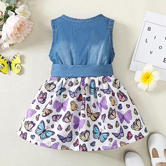 Saeaby Baby Girl Dress Toddler Girl Summer Clothes Infant Sleeveless Dress Denim Flower Sundress Cute Dresses for Girl