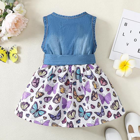 Saeaby Baby Girl Dress Toddler Girl Summer Clothes Infant Sleeveless Dress Denim Flower Sundress Cute Dresses for Girl