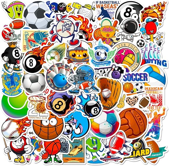 100PCS Sports Stickers, Vinyl Non-Repeating Sports Decales for Water Bottle