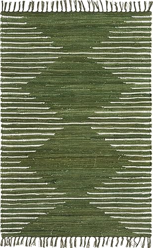 Miniatura 2 de Unique Loom Chindi Cotton Collection - Alfombra rectangular de 4 pies 1 pulgada x 6 pies 1 pulgada, color verde y marfil