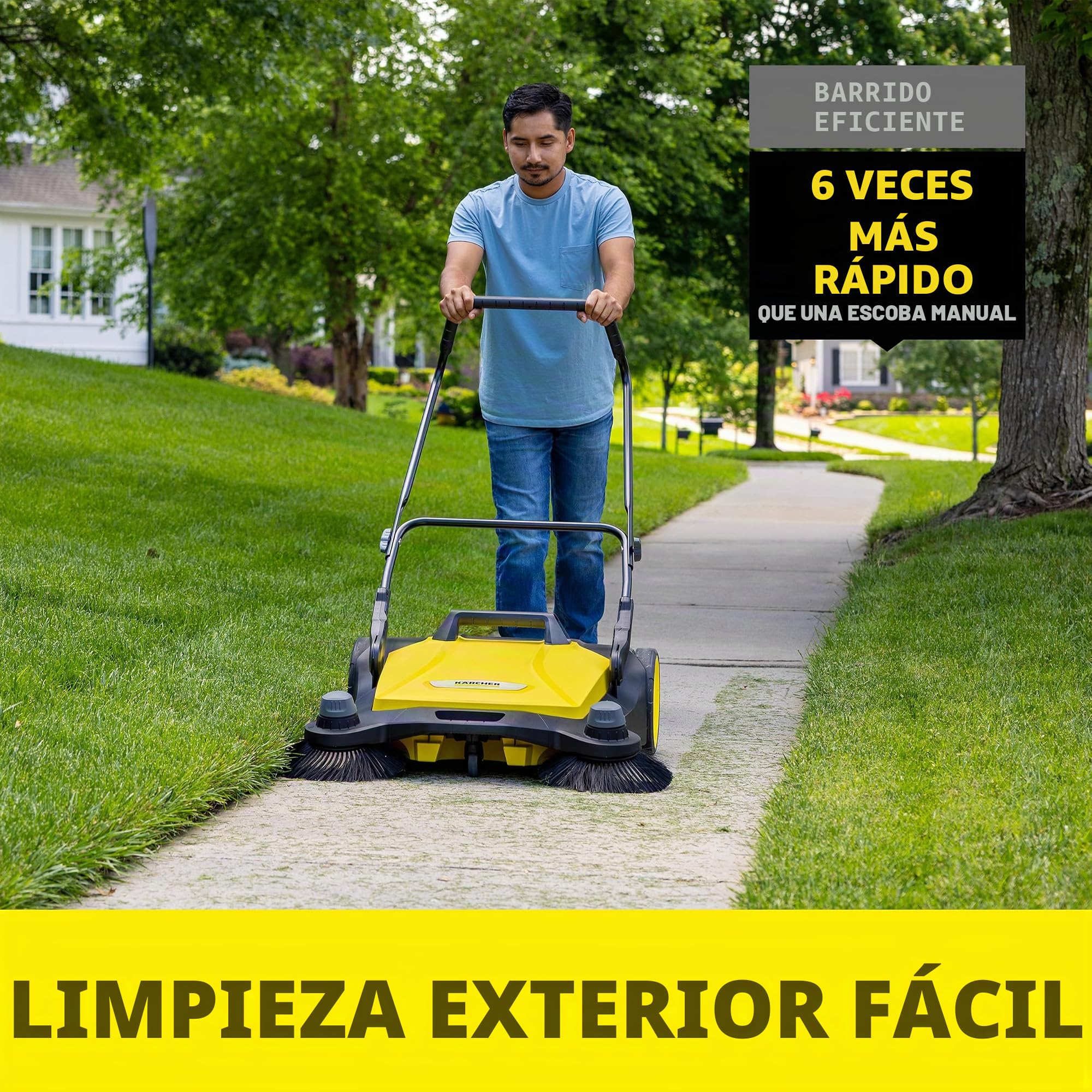 Kärcher - S 6 Twin Walk-Behind - Barredora de Piso Manual para Exteriores - Capacidad de 10 galones - Ancho de Barrido de 33.9 Pulgadas - Barrido de hasta 32.300 pies Cuadrados/Hora