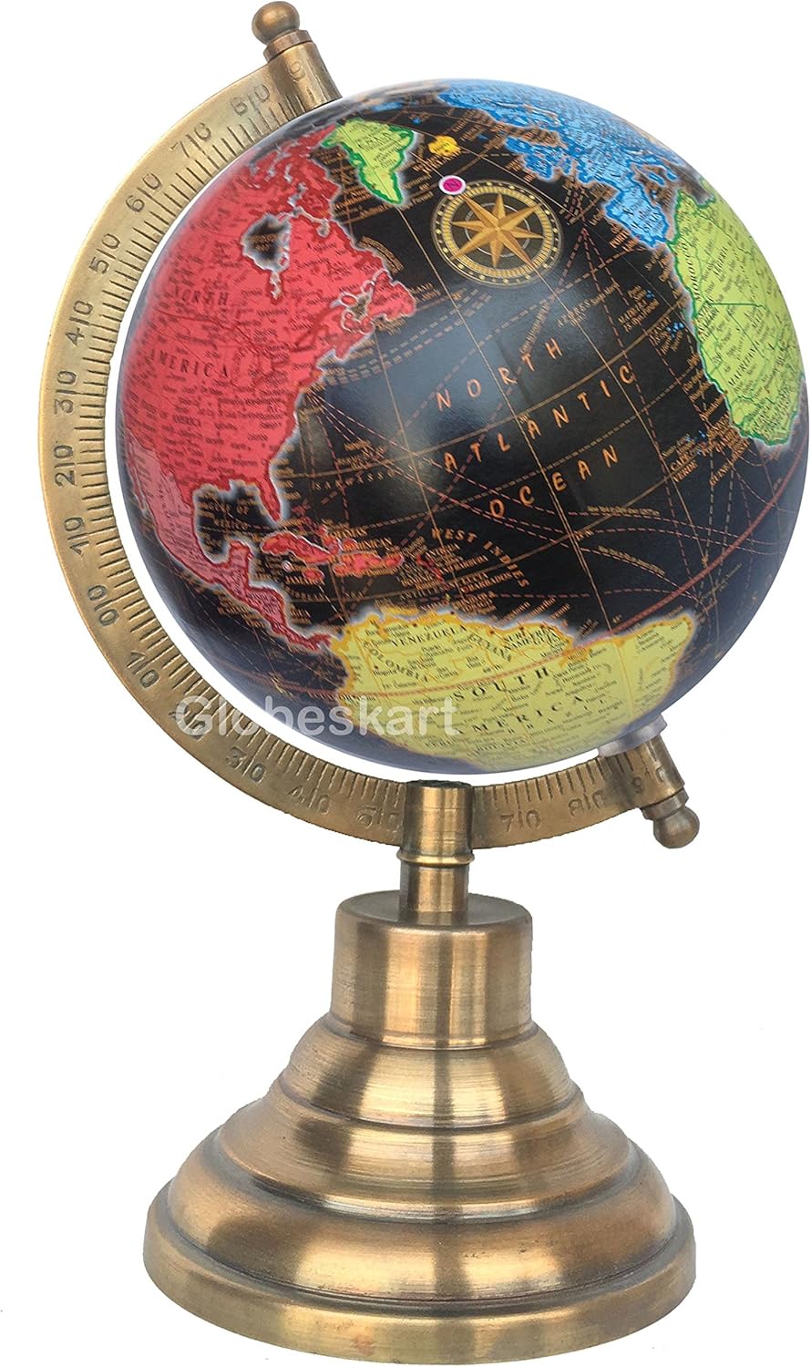 Samyuktha Educational/Antique Globe with Brass Antique Arc and Base/World Globe/Home Decor/Office Decor/Gift Item / 5 inches (Neon Multicolour)