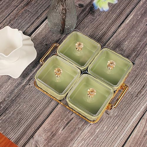 Miniatura 6 de Bandeja de porcelana para servir nueces y dulces, cuenco para aperitivos de fiesta, cuenco para dulces con bandeja de tapa acrílica, para platos de