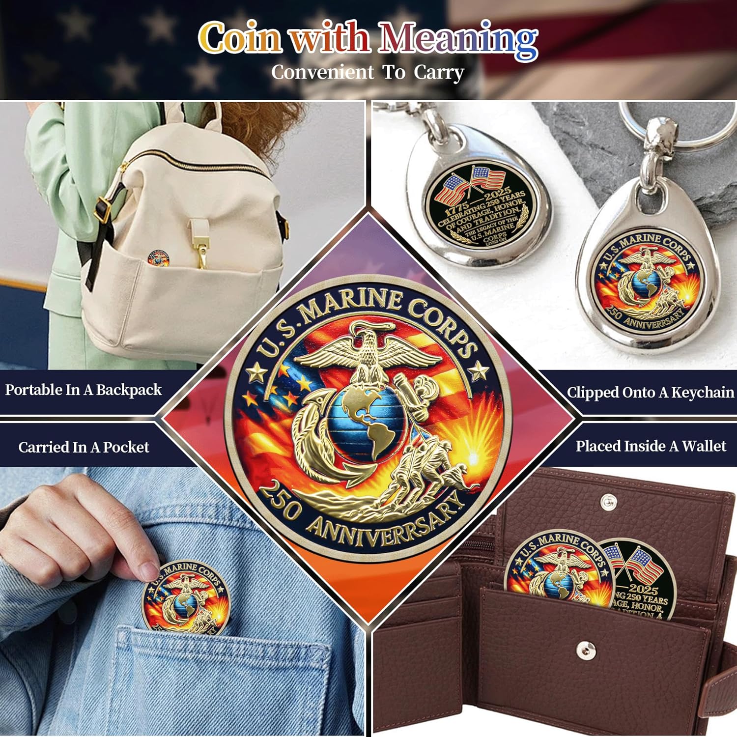 20Pcs 250th Marine Corps Anniversary Challenge Coin - Military Collectible for 1775-2025 - Marine Corps Birthday Gift - Marine Veterans' Commemorative Souvenir (Classic)