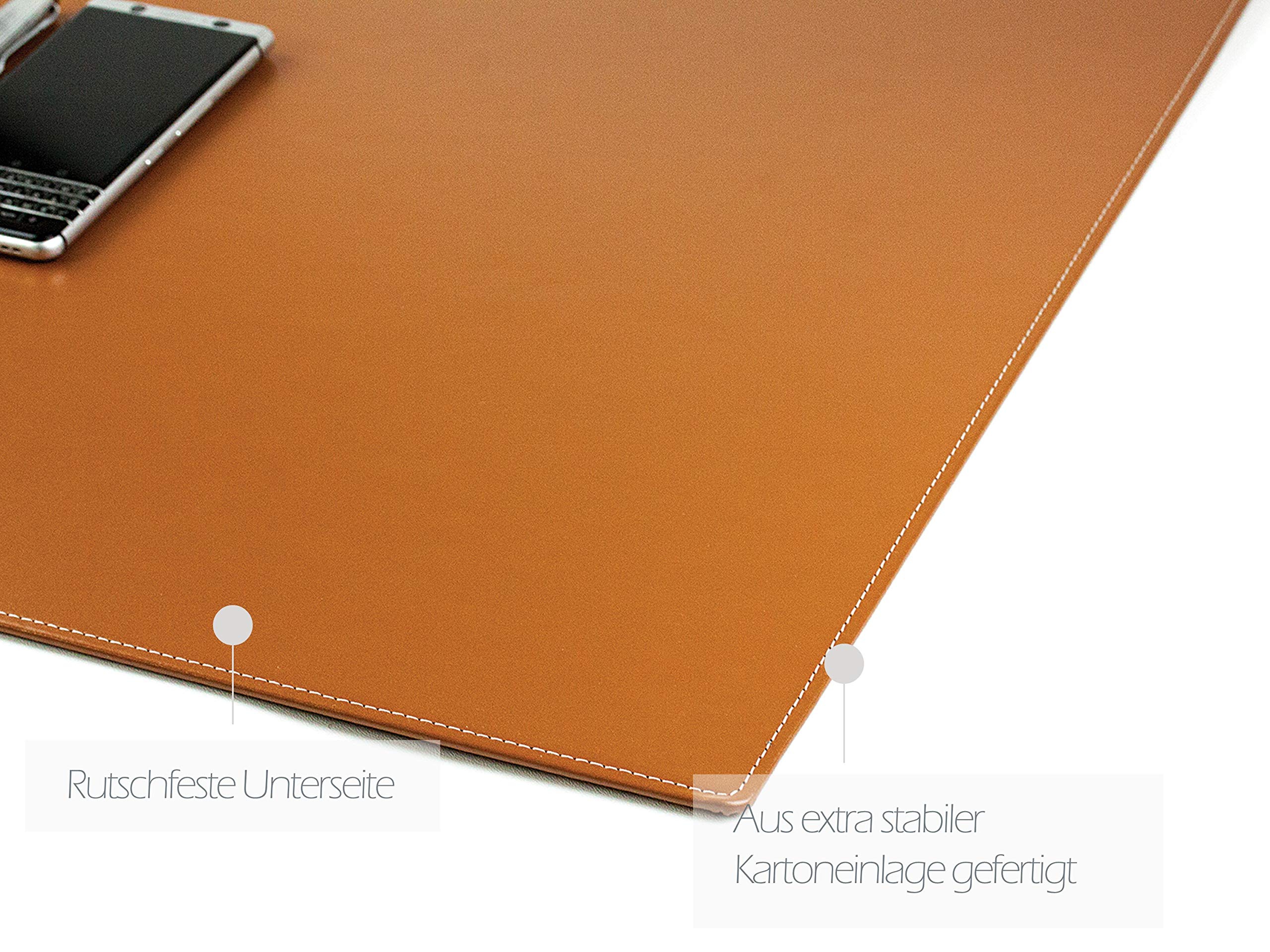 DELMON VARONE - Personalisierbare Schreibtischunterlage XXL Cambridge Top Grain Leder braun, Rutschfeste Echtleder Schreibunterlage abwaschbar, Schreibtisch Unterlage geeignet als Mauspad, 70 x 50 cm