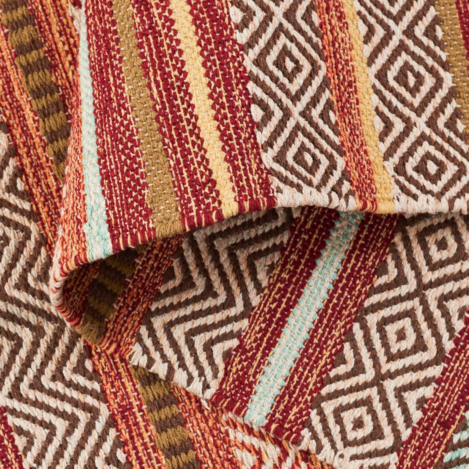 SAFAVIEH Montauk Collection Accent Rug - 3' x 5', Rust & Multi, Handmade Boho Stripe Fringe Cotton, Ideal for High Traffic Areas in Entryway, Living Room, Bedroom (MTK901D)
