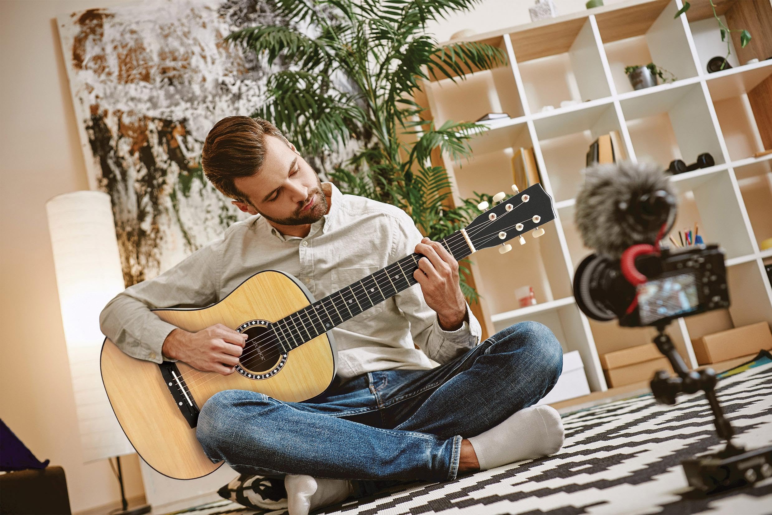 Lexibook Chitarra Acustica in Legno, 91 cm, Guida all'apprendimento Inclusa, 6 Corde in Nylon, Borsa da Trasporto Inclusa, Legno/Nero, K2200LXB