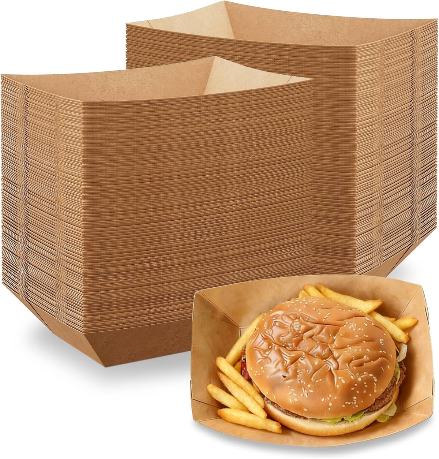 250 Pack 3lb Paper Food Boats - Grease-Resistant Food Trays,Heavy-Duty Food Trays Disposable for Hot Dog,Hamburger,Sandwiches,Nacho,Fries,Onion Rings or Other Snacks