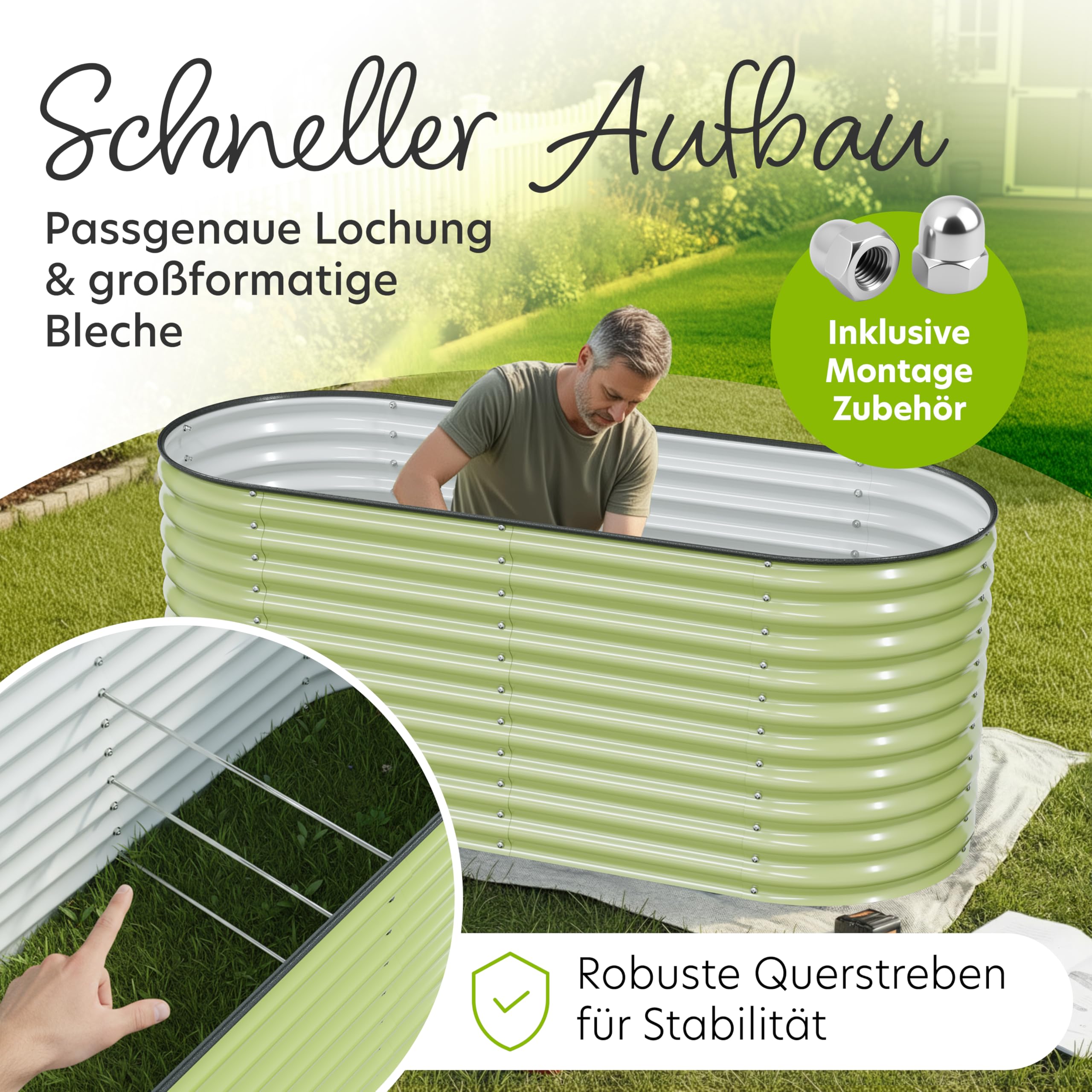 HOFGARTEN Hochbeet Metall 200x80x78 cm - Hochwertiges Gartenbeet aus Zn-Al-Mg Stahl - wetterfest & rostgeschützt - Ergonomisches Gärtnern - Modell QuickGrow XL (Salbei)