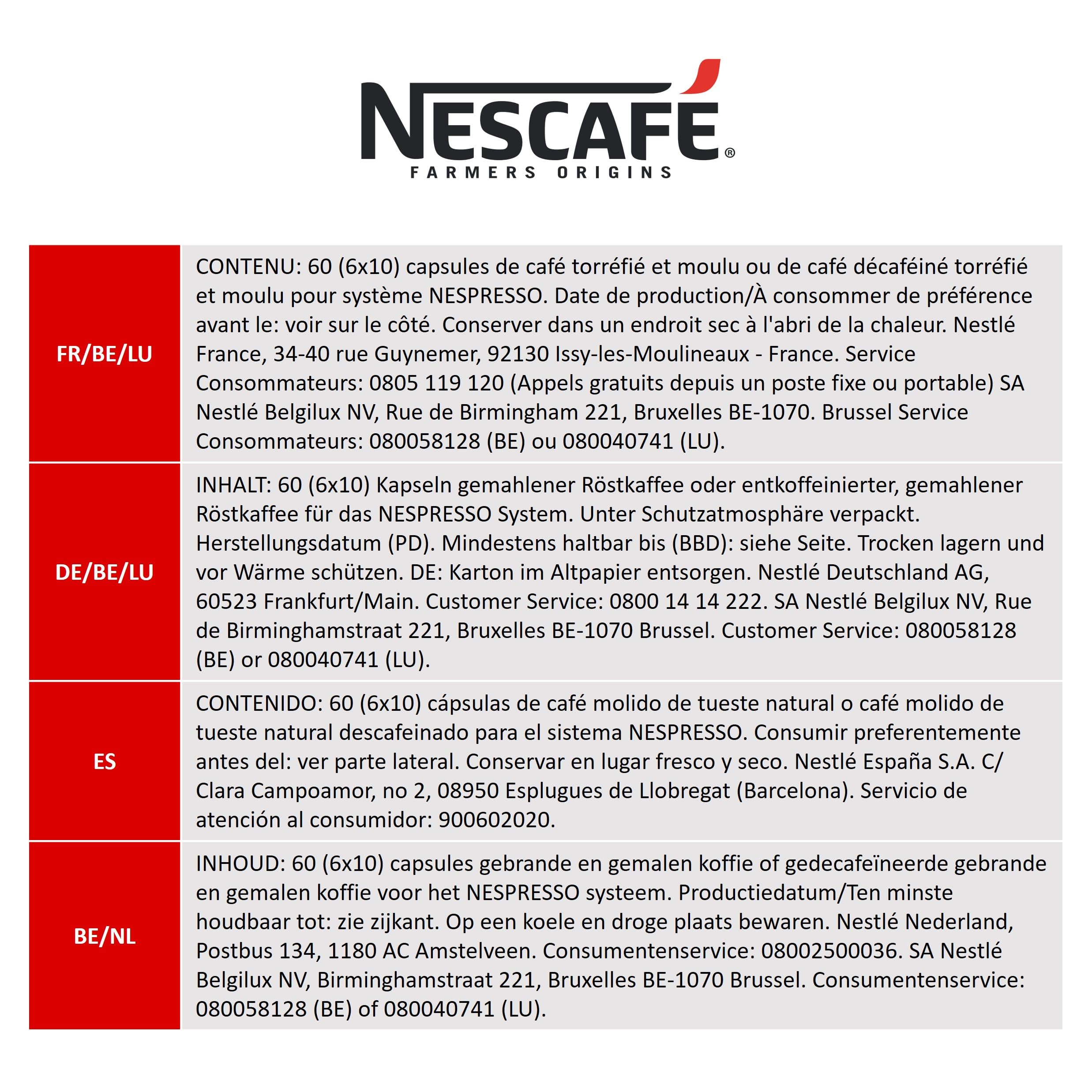 NESCAFÉ Farmers Origins Brazil Lungo Cápsulas de Café 6 x 10 Unidades - Aprobado para Máquinas Nespresso