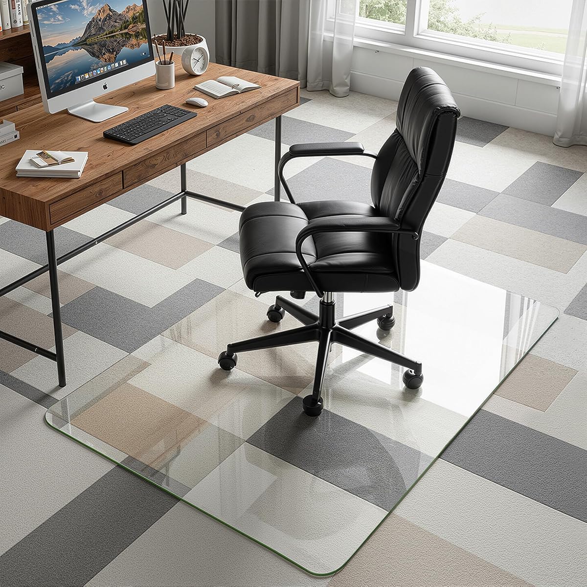 36"x48" Tempered Glass Office Chair Mat for Carpet & Hardwood Floor | 1/5" Thick Clear Floor Protector Desk Chair Mat with Rounded and Polished Edges, Resist Scratching, Cracking, Curling