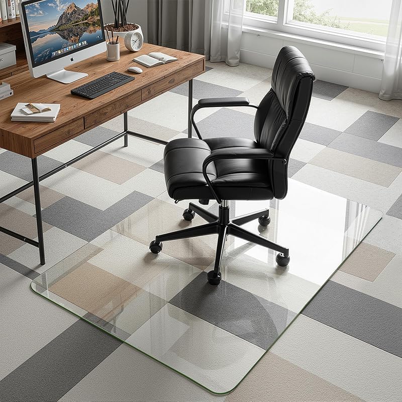 36"x48" Tempered Glass Office Chair Mat for Carpet & Hardwood Floor | 1/5" Thick Clear Floor Protector Desk Chair Mat with Rounded and Polished Edges, Resist Scratching, Cracking, Curling