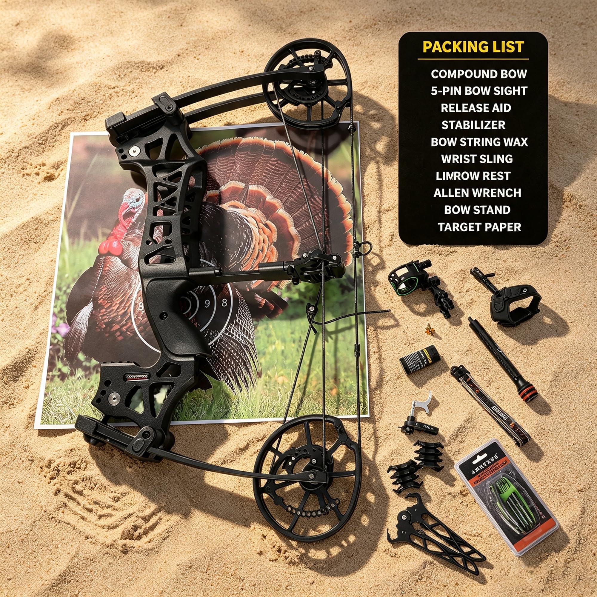 Arco compound a doppio uso (frecce e palline d'acciaio) - Set arco a asse corto regolabile da 40-70 libbre per caccia, pesca con l'arco e tiro al bersaglio