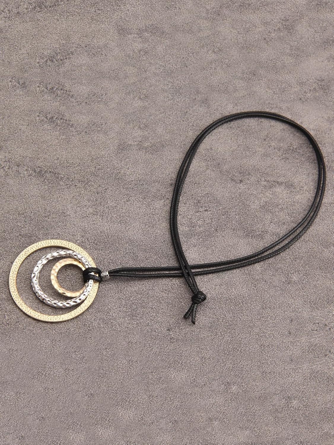 GelConnie Boho Necklaces for Women Vintage Silver Circles Long Pendant Necklace Cowgirl Sweater Necklace Adjustable Leather Choker Necklace for Women - Image 7