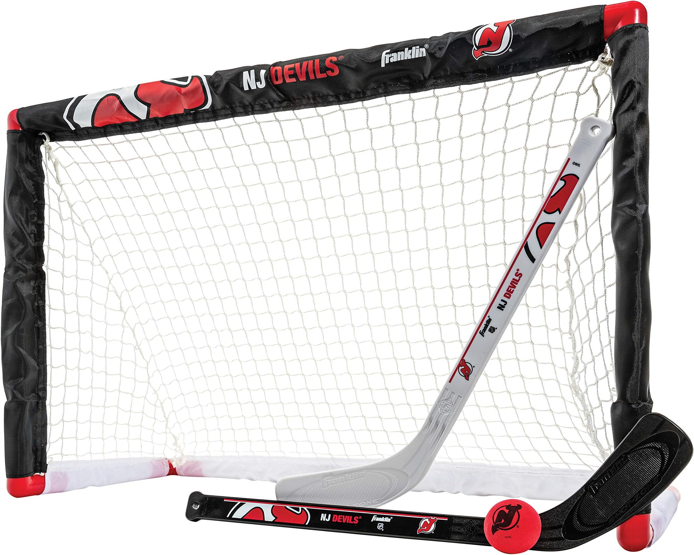 Franklin Sports NHL Mini Hockey Set - Kids Indoor Knee Hockey Goal, Ball, + 2 Stick Combo - Youth Team Indoor Toy Set - Official - Ages 3+