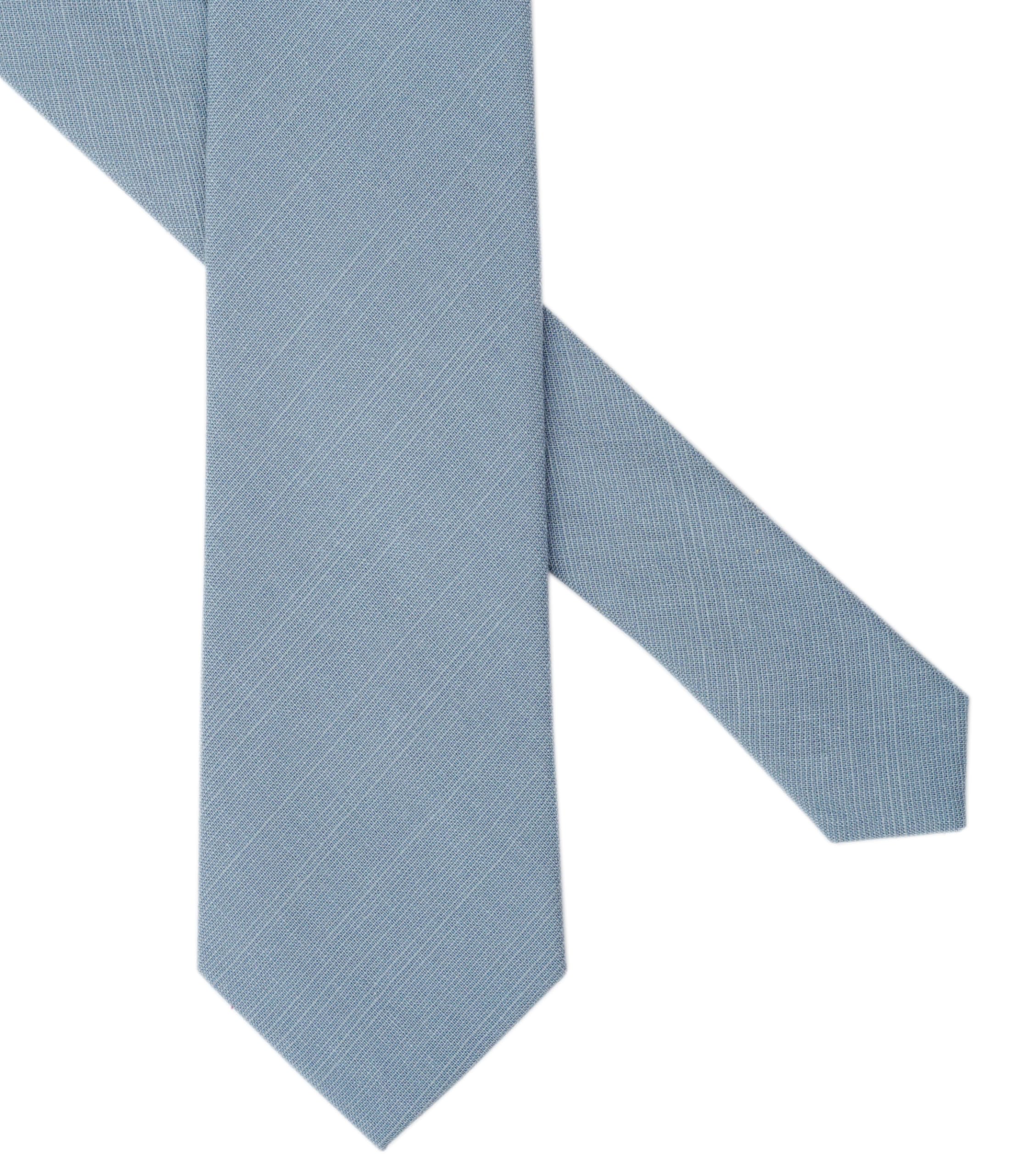 Corbatas ajustadas para hombre, mezcla de lino y algodón, corbatas sólidas de 2.5 pulgadas, 35 azul polvoriento 3