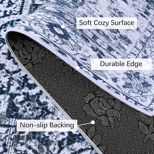 Miniatura 3 de YJ.GWL Alfombra suave de área grande de 5 x 7 pies, lavable, para sala de estar y dormitorio, antideslizante, vintage, para comedor, oficina,