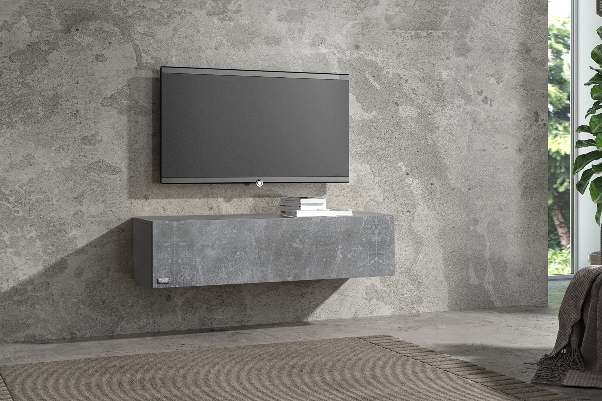 Wuun® TV Lowboard TV Board hängend I 100cm-280cm I Hängeschrank Wohnwand/Somero I Schwarz-Matt/Beton-Optik I 100cm