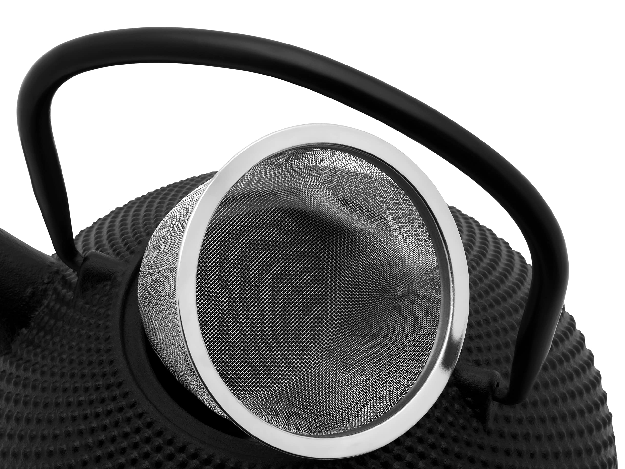 asiatische gusseiserne Teekanne 1.0 L mit Teefilter - emaillierte schwarze Gusskanne