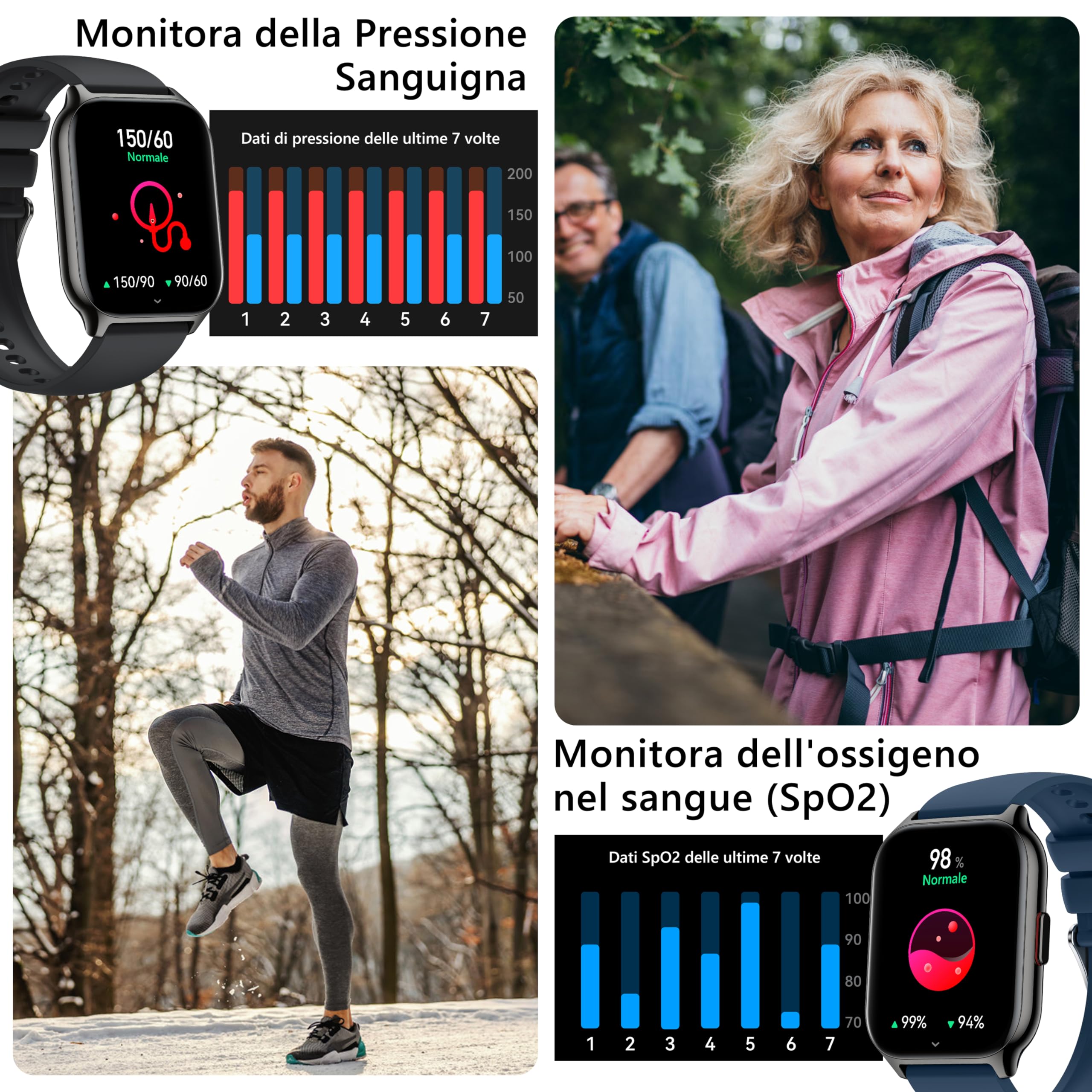 ZOSKVEE Smartwatch Uomo Donna, Effettua/Rispondi alle Chiamate, 2.0" Fitness Orologio, 100+ Modalità Sportive, Monitoraggio SpO2/Sonno/Pressione Sanguigna/Frequenza Cardiaca, Compatibile iOS/Android