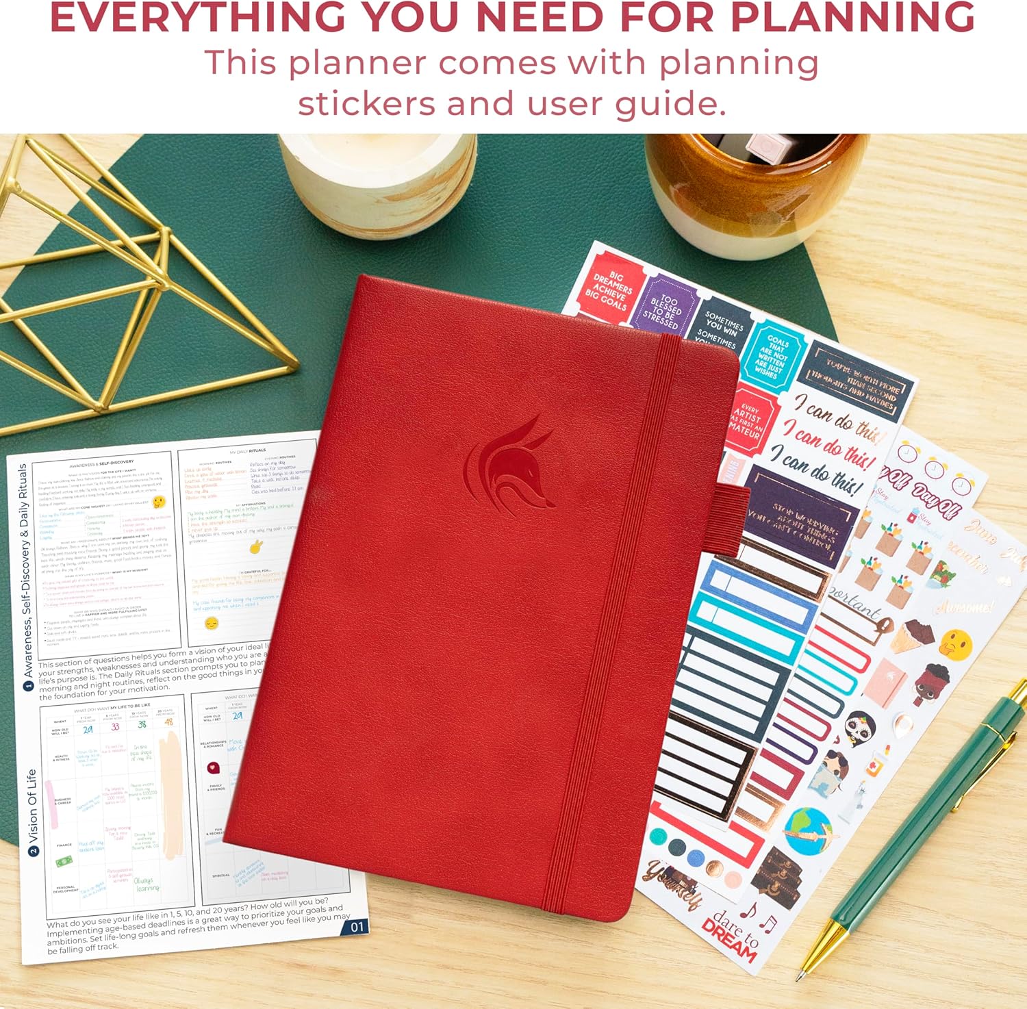 Clever Fox Planner Schedule – Undated Weekly & Monthly Life Planner with Time Slots, Appointment Book & Daily Organizer, A5 (Red)