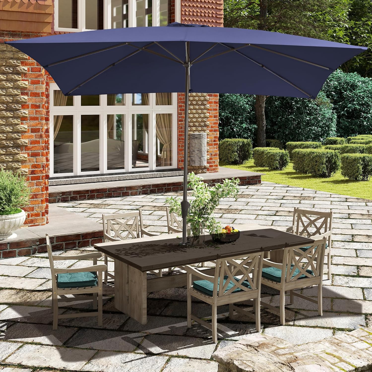 Ayge 6.5x10FT Rectangular Patio Umbrella Outdoor Table Umbrella w/Push Button Tilt & Crank Rectangle Market Umbrella UV Protection for Garden,Deck,Lawn,Yard & Pool,Navy