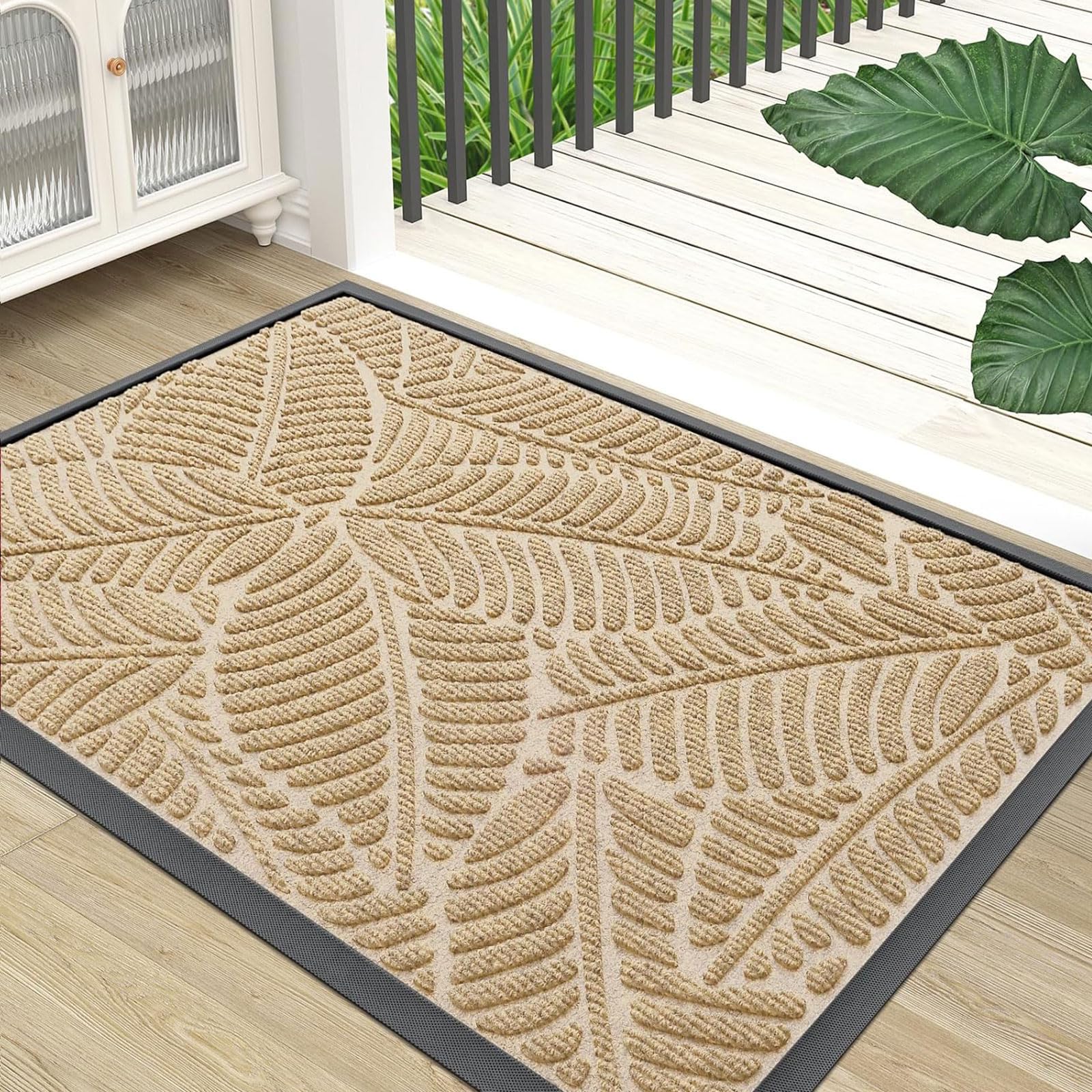 Grandaily Front Door Mat Indoor Outdoor Waterproof Doormat, Non Slip Natural Rubber Welcome Mat, Heavy Duty Durable Super Absorbent Entryway Rugs, 30"x17", Brown — view 12