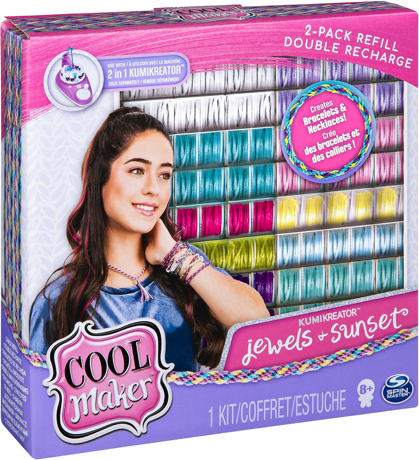 Cool Maker, KumiKreator Sunset and Jewels Fashion Pack 2-Pack Refill, Friendship Bracelet and Necklace Activity Kit