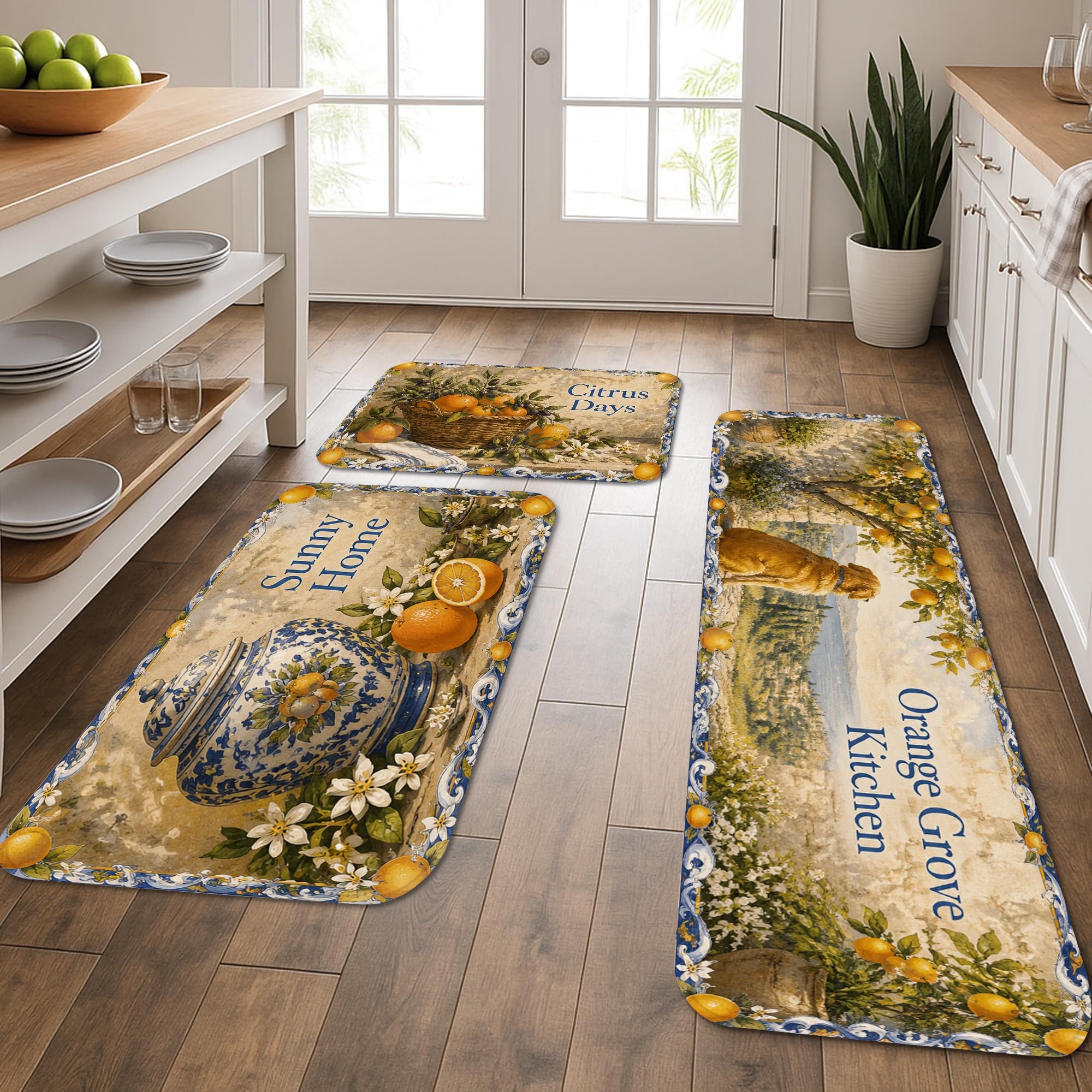 Tapis de cuisine lot de 3 floral vintage Citrus Grove pour sol lavable
