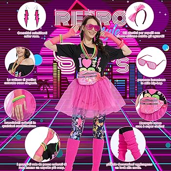 Accessori Anni 80 Donna - 25 Pezzi Per Feste A Tema, Halloween E Carnevale - Foto 9