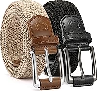 CHAOREN Men's Stretch Braided Golf Belts 2 Pack - 1 3/8" Elastic No-Hole Adjustable for Jeans, Casual Pants & Everyday Wear