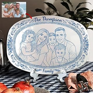 Personalized Family Picture Platter – Custom Portrait Serving Plate with Name, Illustrated Family Sketch Dinnerware – Vintage Decor Dish for Anniversary, Wedding, Housewarming or New Home Gift Idea
