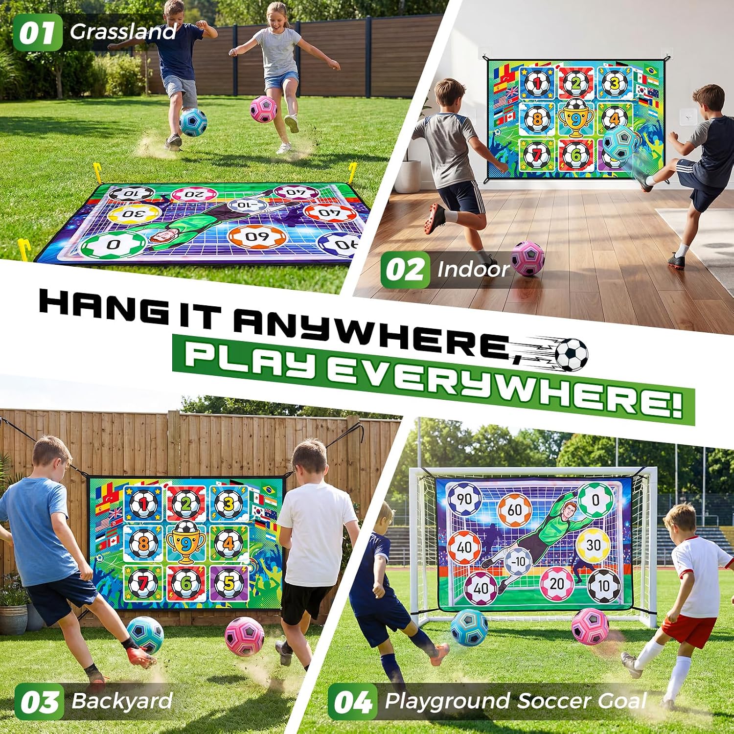 Trampoline Sticky Soccer Ball Game Accessories with 2 Inflatable Balls, Double Side Soccer Goal Target Attachment Fits 8 10 12 14 15 16 FT Trampoline, Indoor Outdoor Lawn Backyard Game