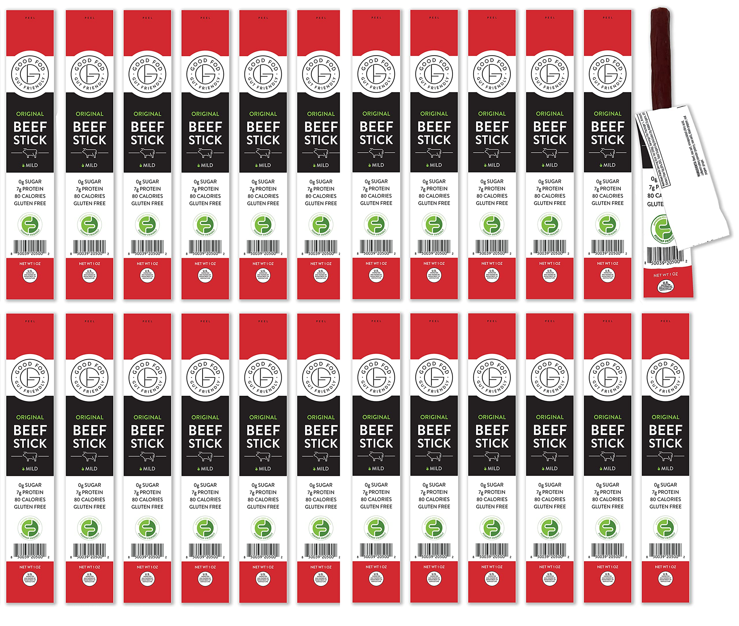 Good Fod Foods Original Meat Sticks – Low FODMAP Snacks for a Healthy Gut, Zero Sugar Jerky Sticks, Keto Friendly, Gluten-Free Beef Sticks 1 Ounce (24 Pack)