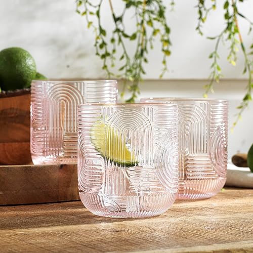 Miniatura 2 de Glaver's Juego de 4 vasos de whisky de 13 onzas, vasos de roca de 13 onzas, diseño Art Deco en relieve, moderno, vintage, para el hogar, bar,