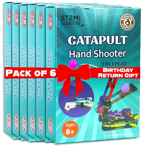 Butterfly EduFields DIY Catapult Shooter Science Kit (Pack of 6) | Best Birthday Return Gifts for Kids Ages 8 9 10 11 12 | Catapult + Hand Shooter 2in1 Play STEM Toy | Aim & Shoot | Reusable & Safe