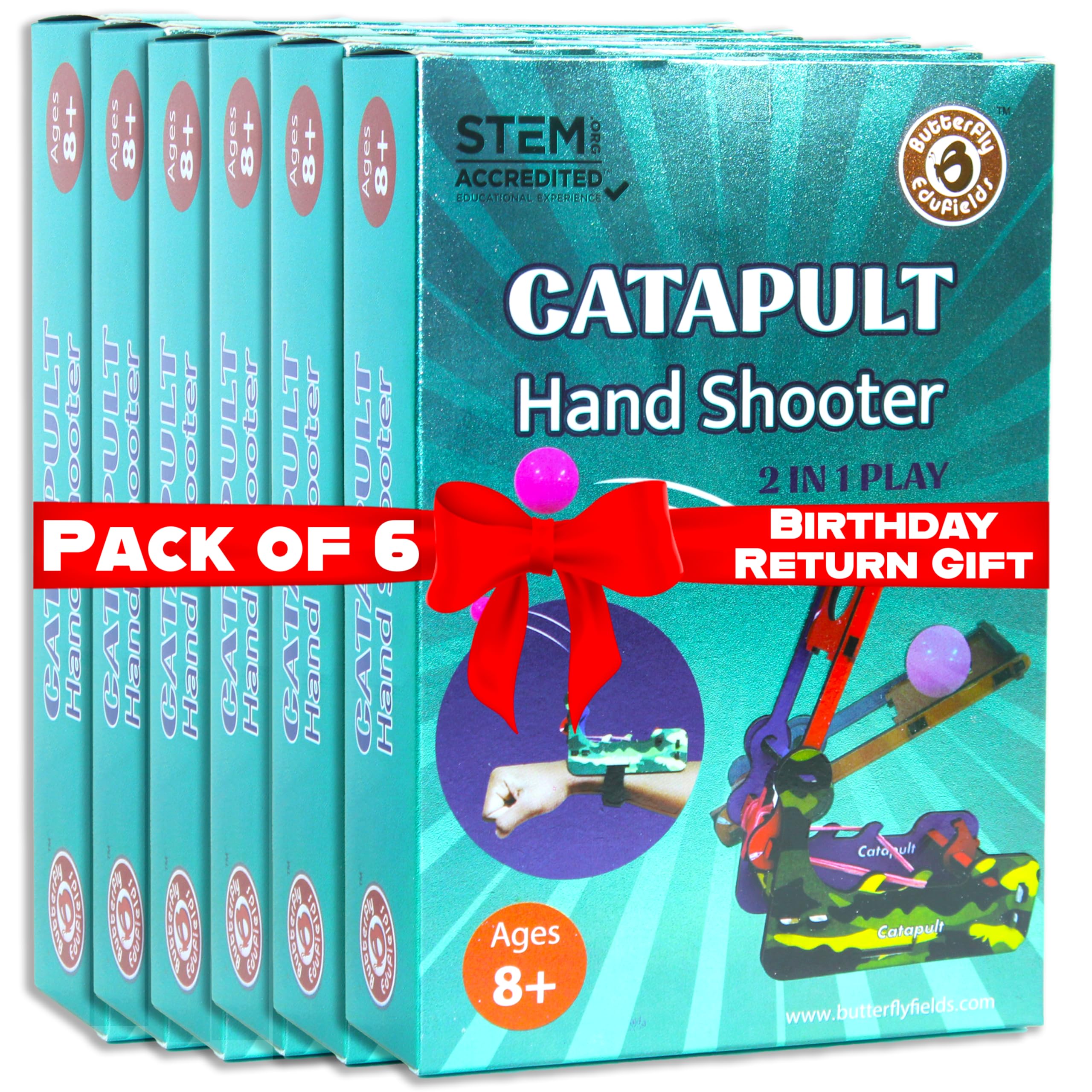 Butterfly EduFields DIY Catapult Shooter Science Kit (Pack of 6) | Best Birthday Return Gifts for Kids Ages 8 9 10 11 12 | Catapult + Hand Shooter 2in1 Play STEM Toy | Aim & Shoot | Reusable & Safe