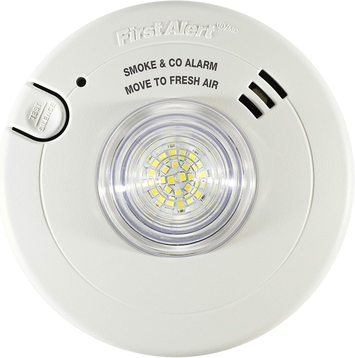 First Alert BRK 7030BSL Alarma combinada con cable para personas con discapacidad auditiva y luz estroboscópica LED, color blanco