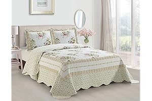 Better Home Style Pink Green Luxury Floral Quilt Coverlet