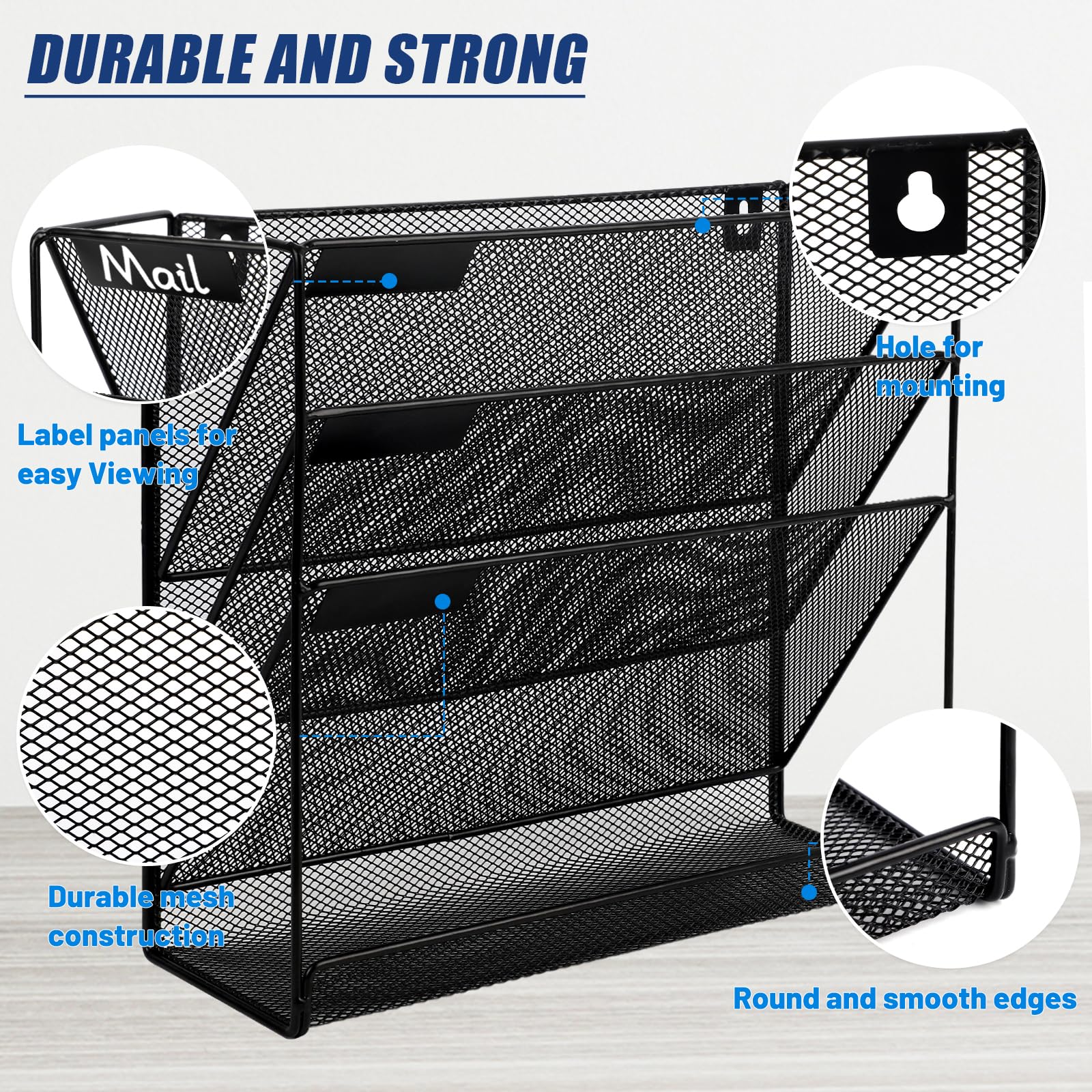 Easepres Desk File Organizer Mesh 5-Tier, Hanging Wall Mount Document Organizati